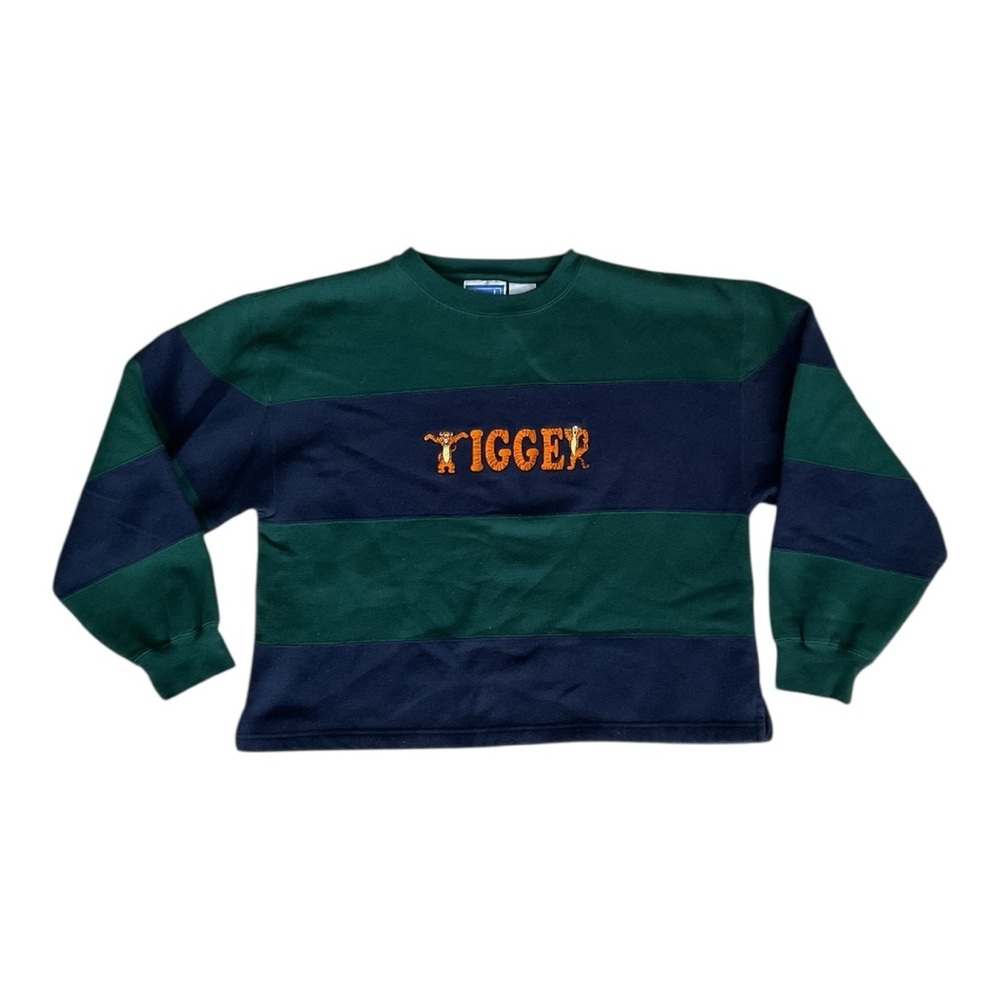 Vintage Tigger Striped Sweatshirt Green Navy Pooh Disney Size Large